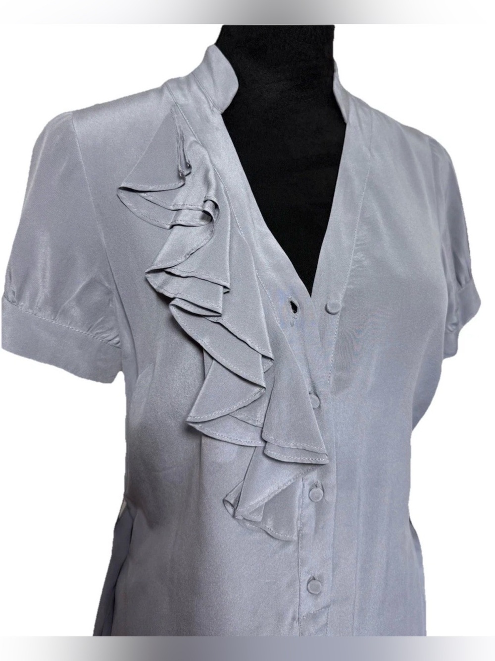 Anthropologie Tabitha Silk Mini Dress Romantic Boho Coquette Ruffle Gray 6 Chic - Picture 4 of 14